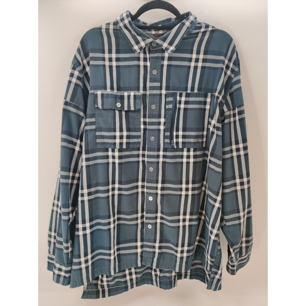 ATG Wrangler All Terrain Gear Mens 2XL Blue Plaid Organic Cotton Blend‎ Shirt